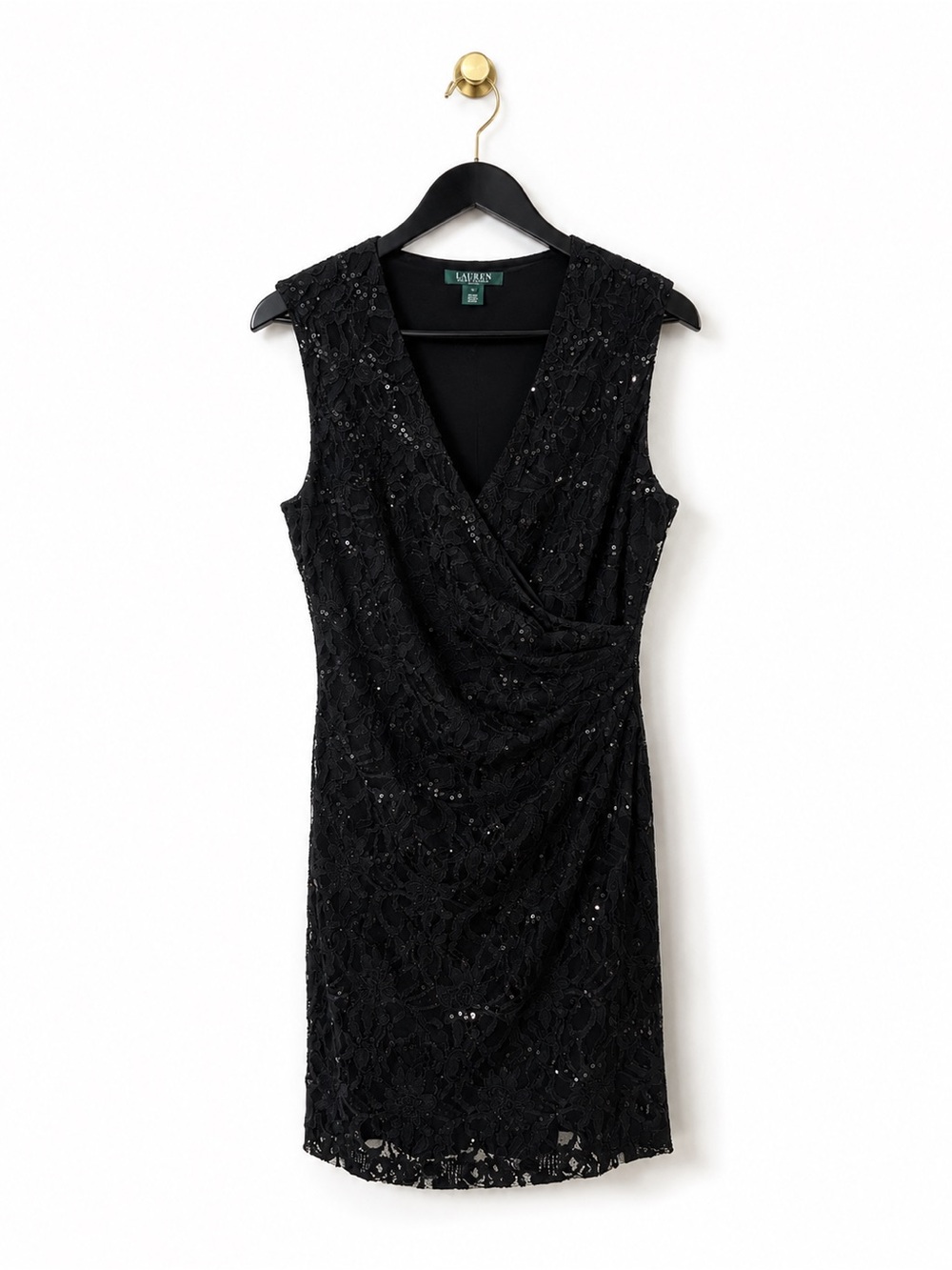 Lauren Ralph Lauren Black Sequin Lace Sheath Cocktail Dress Womens